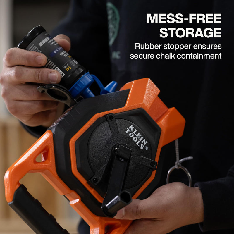 KLEIN TOOLS CHLK150 Heavy-Duty Chalk Reel, 150-Foot, 4:1 Gear Ratio, Chalk Line and Rubber Stopper Top with a Nested Ring Design