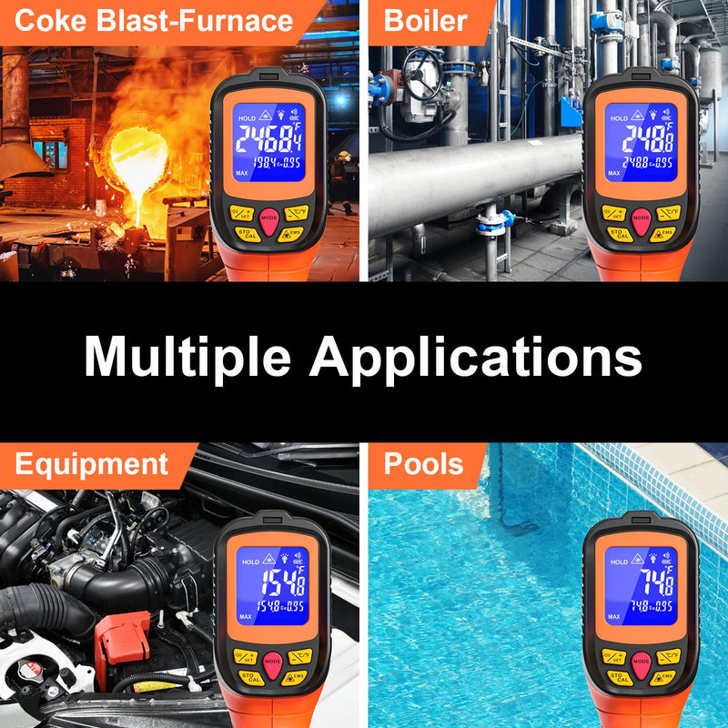 '-58°F to 2732°F Digital Infrared Thermometer Gun, 50:1 Distance Ratio Laser Temperature Gun with MAX/MIN/AVG Measure and Alarm, Heat IR Temp Gun for Cooking, Griddle, HVAC, Industrial Forging Coral