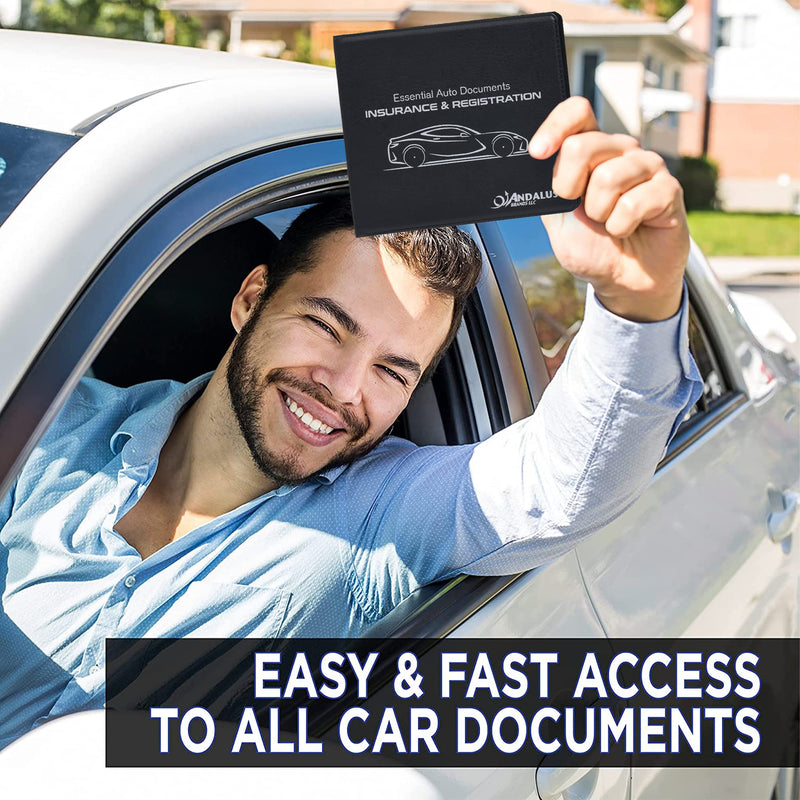 Andalus Auto Registration & Insurance Card Holder Pack of 2, Waterproof Essential Car Registration Holder with Hook & Velcro Closure, Perfect for Every Vehicles Glove Boxes (Black - 5 1/8" x 4 5/8") Black 2-Pack