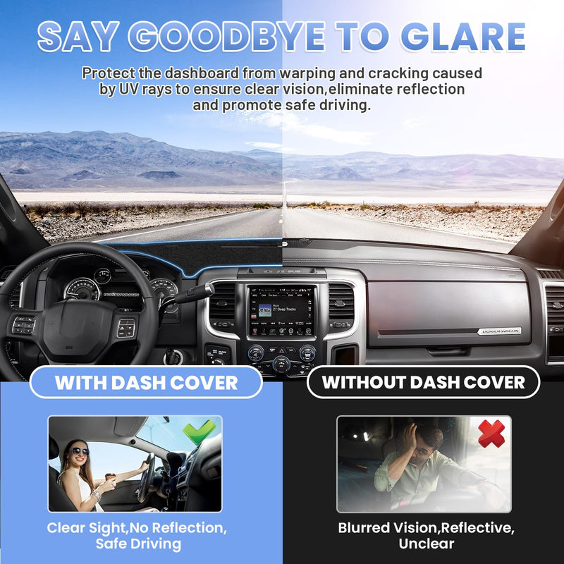 Dash Cover for 2010-2018 Dodge Ram 1500 2500 3500 Dashboard Cover Mat for Ram Suede Dash Mat Accessories Sun Shade Nonslip Mesh Protector No Glare(Without Hud) 10-18 Dodge Ram Dash Cover