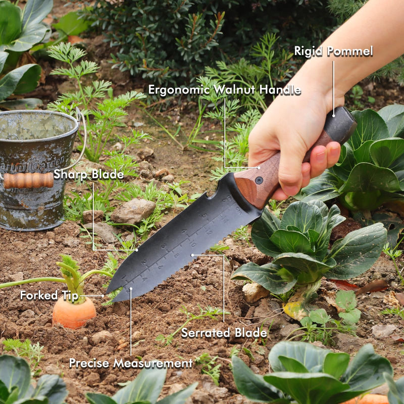 Restmo Professional Hori Hori Garden Knife with Sheath, Heavy Duty High-Strength Stainless Steel Blade & Dual-Tip Weeding Design, Full-Tang Construction with Depth Gauge for Gardening & Farm Use Double Head 2.2 Inch