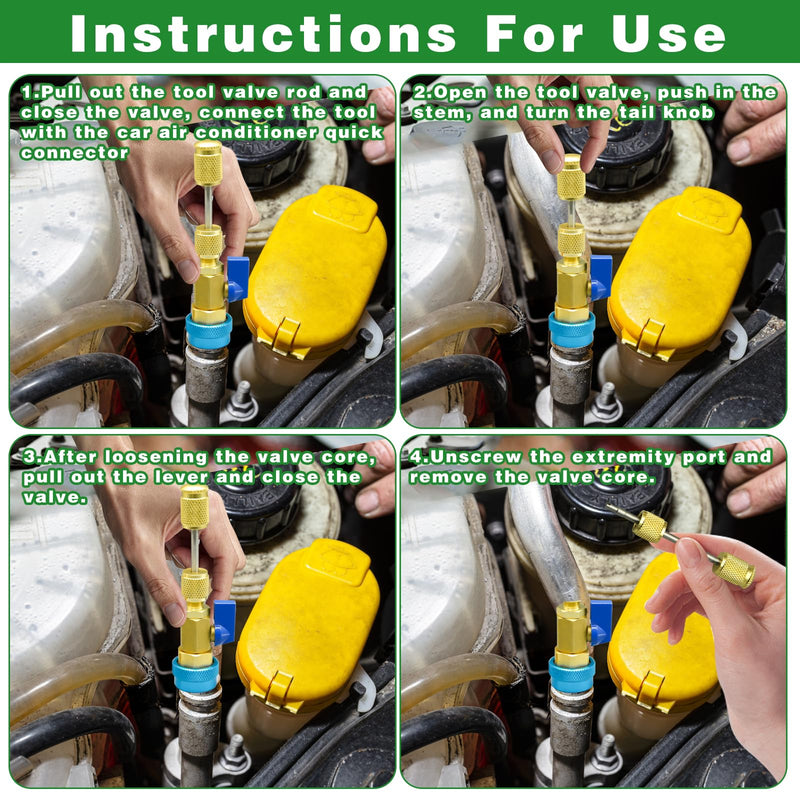 31Pcs R134A Valve Core Remover Installer Tool Kit, High Low Pressure Valve Core Quick Removal Tool Comes with AC Service Port Cap R134A Valve Core Valve Stem for Refrigerant Air Conditioner System
