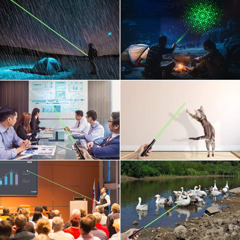 Laser Pointer High Power Rechargeable Lazer Pointer, Laser Pen with Long Range Adjustable Focus with Star Cap, Laser Pointer Pen Suitable for Outdoor, Astronomy, Cats Dogs (Green)