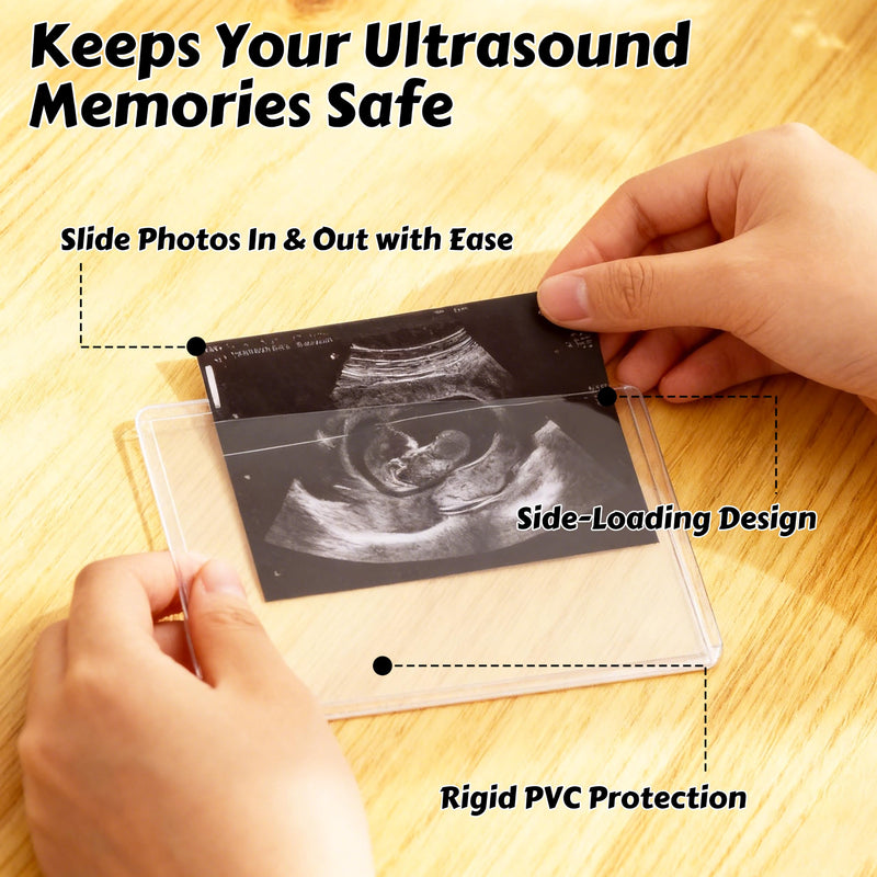 15 Pack Ultrasound Photo Protector Sleeves, 3x5in and 5x9in Combo Set | Easy insert Side Loading Rigid PVC Sleeves for Sonogram Pregnancy Memory Book