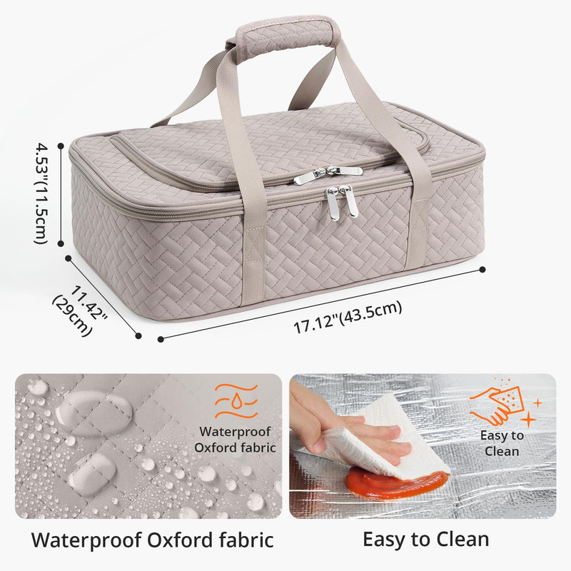 Insulated Casserole Carrier - Portable Casserole Carrier for Hot or Cold Food, Lasagna Holder for Parties,Picnic,Cookouts,Traveling - Fits 9" x 13" Baking Dish (Grey) Grey 16*10*4inch