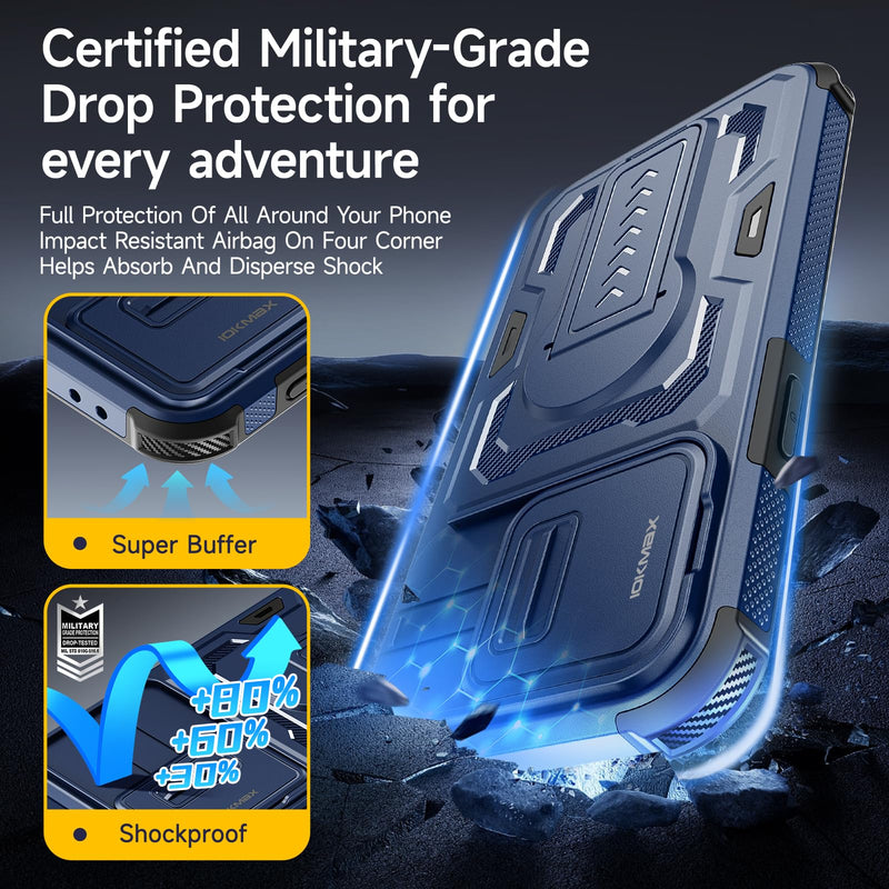 for iPhone 17e Case/iPhone 16e Case with 2*Screen Protector, Blue | Slide Camera Cover,Kickstand,Lanyard Strap, Military Grade Shockproof Protective Heavy Duty Non-Slip for 17e Phone Case 6.1"