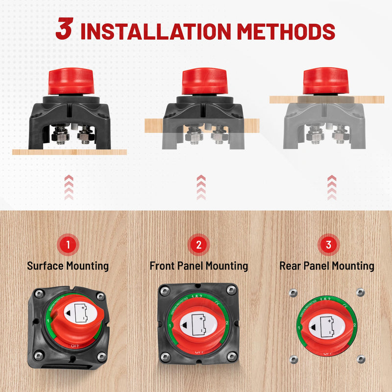RED WOLF 1-2-Both-Off Battery Switch DC 12V-48V 200A, Heavy Duty Marine Battery Power Cut Master Switch Disconnect Isolator Ignition Protected for Automotive RV Marine Battery Kill w/M8 Stud 1-2-Both-Off Switch