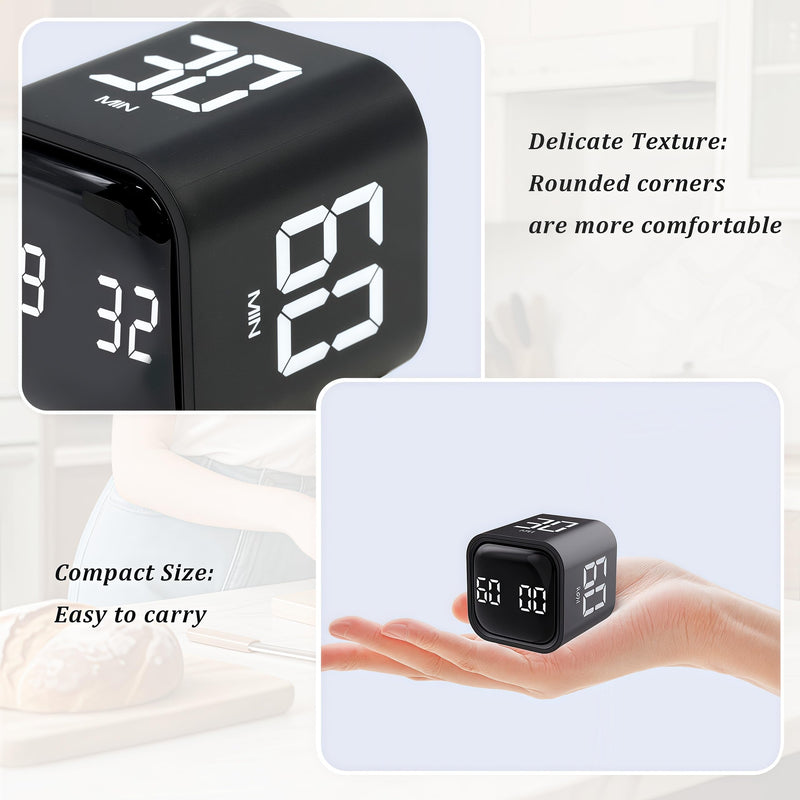 2Pcs Rotating Pomodoro Timer 5,10,30, 60 Minutes Preset,Desk Productivity Flip Timer, Visual Cube Countdown Stopwatch,Custom Modes/Vibration/High/Low Volume,ADHD Timers, for Study, Work, Kitchen Black-2pcs