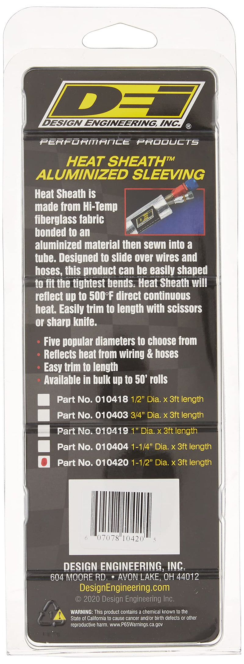 Design Engineering Heat Sheath 1-1/2" I.D. x 3ft Aluminized Sleeving for Ultimate Hi-Temp Protection