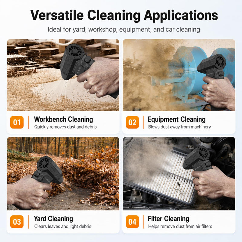 BiLOLLY Compressed Air Duster, 130,000 RPM Electric Air Duster Blower, Rechargeable Turbo Fan with Stepless Speed Control, Portable Mini Jet Blower for Computer, Keyboard, Car, Home and Outdoor Black