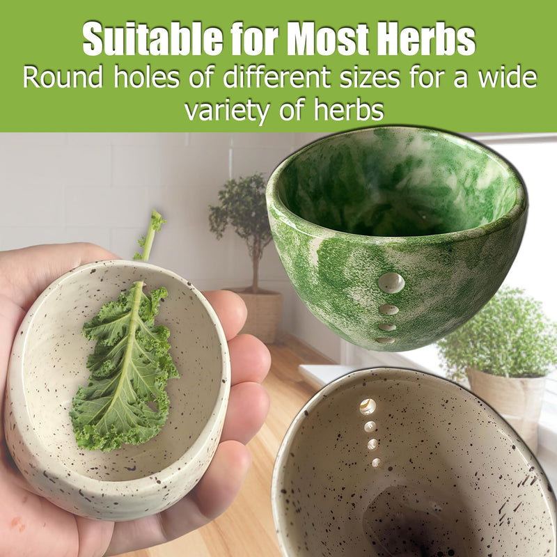 2025 Latest Herb Stripper Pottery Bowl Cutter Tool: Stripping Ceramic Fresh Herbs Kale Striper Cilantro Cutting Razor Gifts Herbalists Peeler Shredder Chopper Clay Copper Small Cup Grater (BLUE) Blue