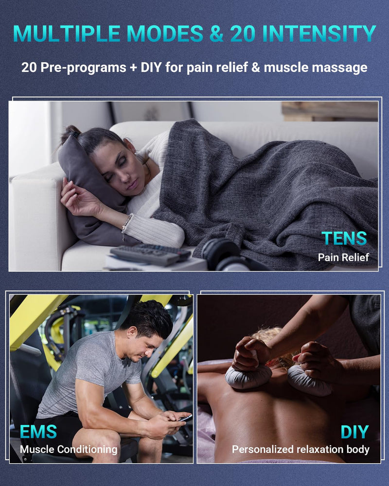 Comfytemp TENS Unit Muscle Stimulator for Pain Relief Therapy, TENS Machine with 24 Modes and DIY, Dual Channel EMS Unit, Pulse Muscle Massager for Back, Shoulder, Sciatica, Arm, 10 Electrode Pads