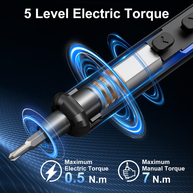 STREBITO Mini Electric Screwdriver Set, 67 in 1 Electric Precision Screwdriver - 50 S2 Magnetic Bits, 5 Torque Settings, 4 LED Lights, Electric Screwdriver Kit for PC Phone Laptop Camera Electronics Blue