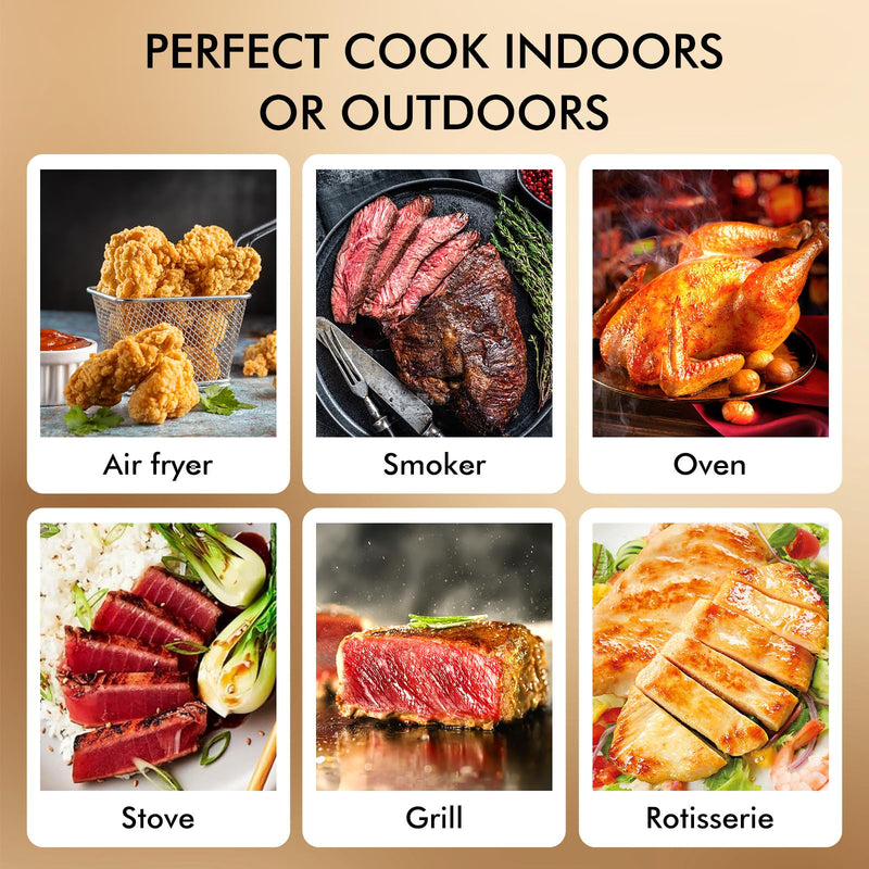 Wireless Meat Thermometer: 500FT Bluetooth Smart Meat Thermometer for Cooking and Grilling, CaloriMastery Digital Food Thermometer with Ultra-Thin Probe for Oven Safe, Kitchen, Smoker, BBQ Black