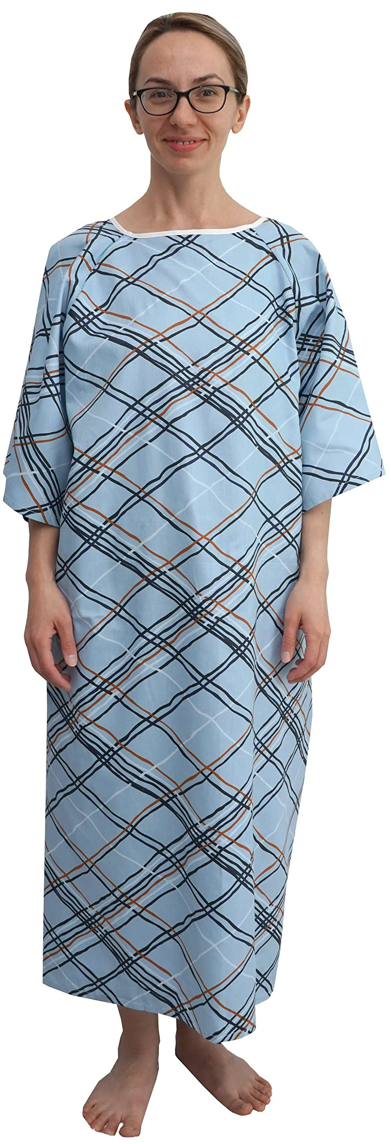 3 Pack - Hospital Patient Gowns Robe - Blue Abstract Print - Small to 2XL