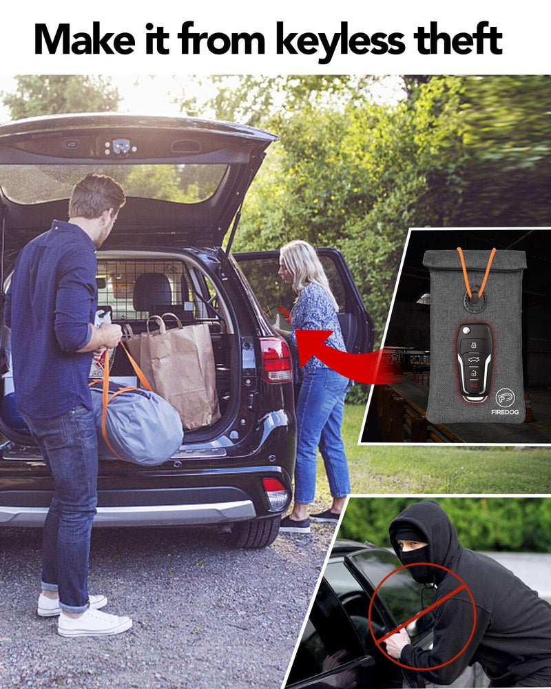 FIREDOG Faraday Pouch for Car Keys and Smartphone, Key Signal Blocking Bag, Cell Phone Keyless Entry Fob Signal Blocking Bag Grey