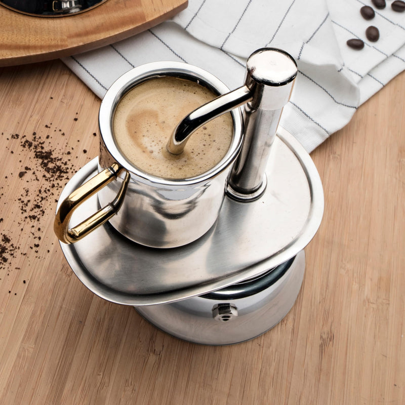 Kings County Tools Single Spout 1 Cup Coffee Maker - Stainless Steel Stovetop Espresso Maker - Italian Coffee Machine for Espresso, Cappuccino, and Mocha - Portable Brew Pot for Home or Camping Chrome