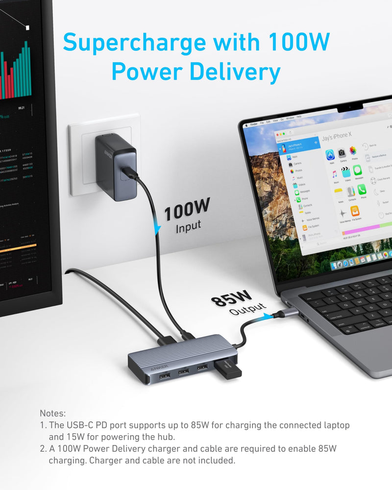 Anker 7-in-1 USB-C Hub, Dual Monitor USB C Docking Station, Dual HDMI Display, 85W Max Output, 10Gbps Data Transfers for Dell XPS, ThinkPad T14 Gen2 and More | 85W Max PD, 1 USB-A 10Gbps and 3 USB 2.0 Data Ports, Dual 4K HDMI, for Dell XPS, ThinkPad T1...