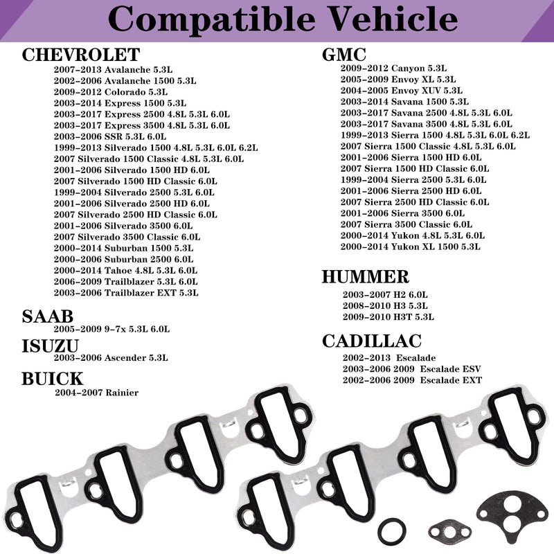MS98016T For Chevy Silverado 5.3 Intake Manifold Gasket Ls Ls2 Ls3 Ls6 Chevrolet Sierra Avalanche Escalade Yukon Tahoe Suburban Intake Manifold Gasket Sealing 4.8 5.3 6.0 6.2L 89060413 MIS16340 MS98016T