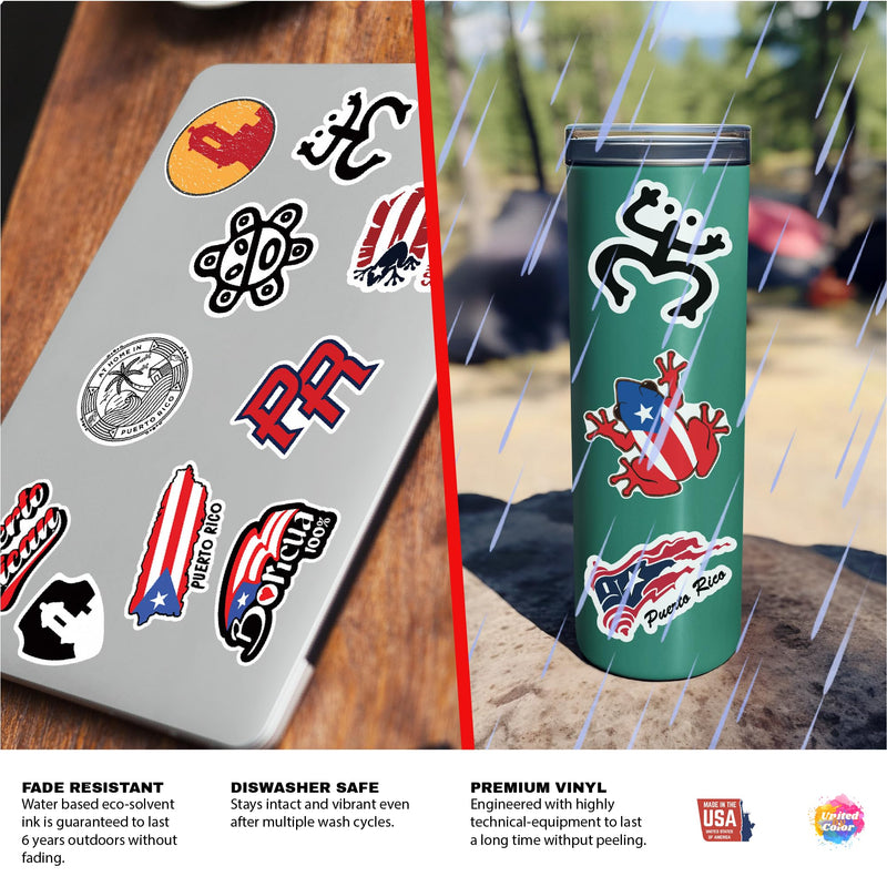 Puerto Rico Stickers (14 Pack) – Waterproof, Durable Vinyl Featuring Puerto Rican Flag, Coquí, Taino Symbols & Cultural Icons – Perfect for Laptops, Cars, Water Bottles, Truck