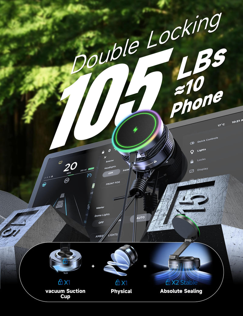 15W Magsafe Car Mount Charger, Faster Charging Wireless Car Charger | [105+LBS Suction & 3800gf Magnetic] Car Phone Holder, 360° Adjustable, Phone Holders for Your Car for iPhone & Android Blue