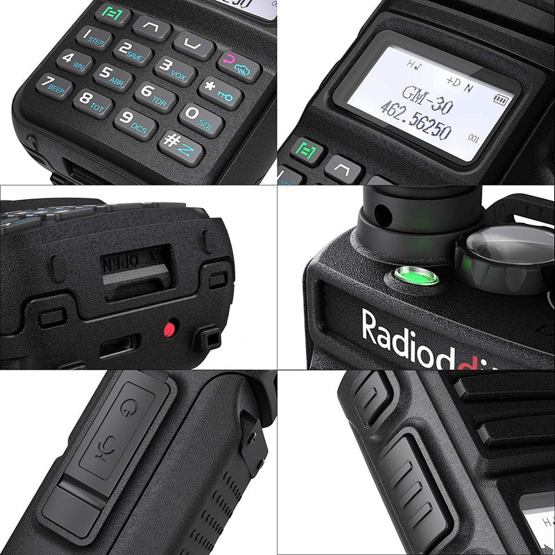2 Pack Radioddity GM-30 GMRS Radio, Handheld 5W Long Range Two Way Radio for Adults, GMRS Repeater Capable, Display Sync, USB Programming Cable + 2 Pack RD-203 Waterproof Speaker Mic