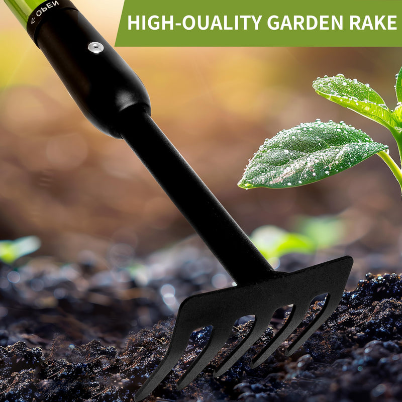 Small Rake Garden Rake Hand Rakes, Ajustable Handle Gardening Hand Cultivator Garden Tool with Non Slip Handle Hand Weeder Tool for Weeding Tilling Soil Planting