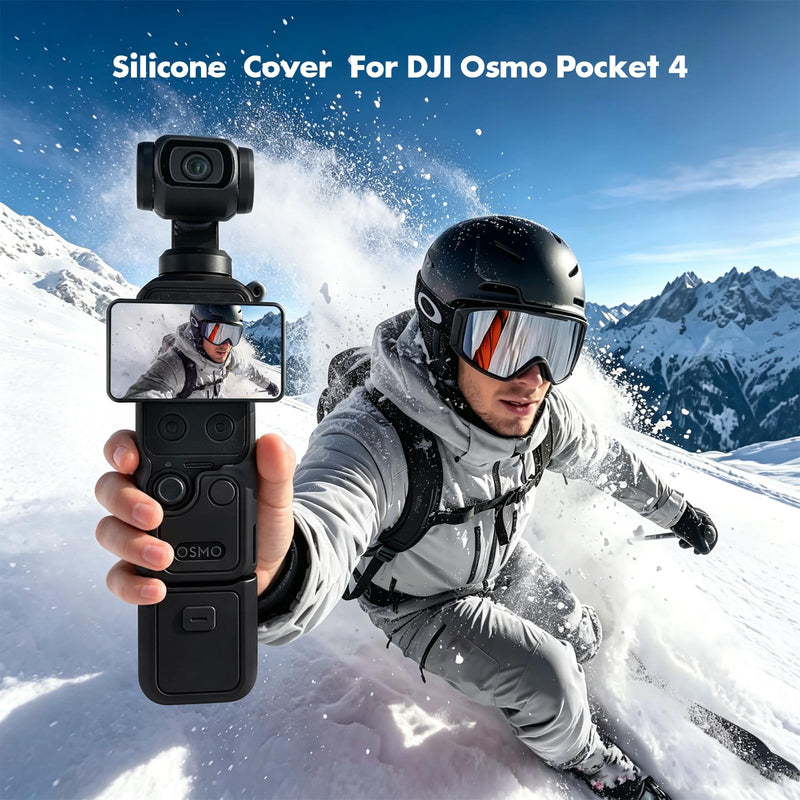 Silicone Protective Case for DJI Osmo Pocket 4, 4-in-1 Modular Cover Set with Lens & Screen Tempered Glass, Soft Anti-Scratch Material, Includes Anti-Loss Wrist Strap – Accessories (Black) Black