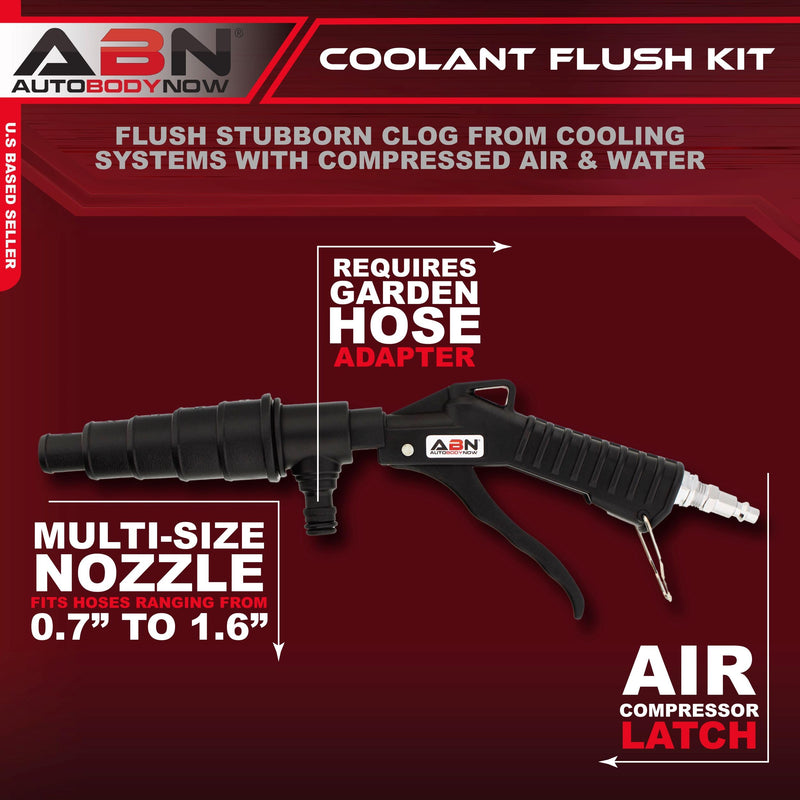 ABN Automotive Coolant Flush Machine - Air and Water Combo Coolant Backflush Gun - Multi-Size Nozzles Fit 19-40mm Hoses