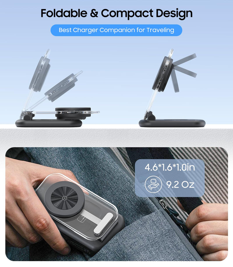 Meifigno 3 in 1 Foldable Wireless Charging Station for Samsung, Magnetic Charger Stand with On/Off Night Light for Galaxy S26/S25/Z Fold/Flip 8/7, Watch Charger for Galaxy Watch Ultra/8/7/6, for Buds