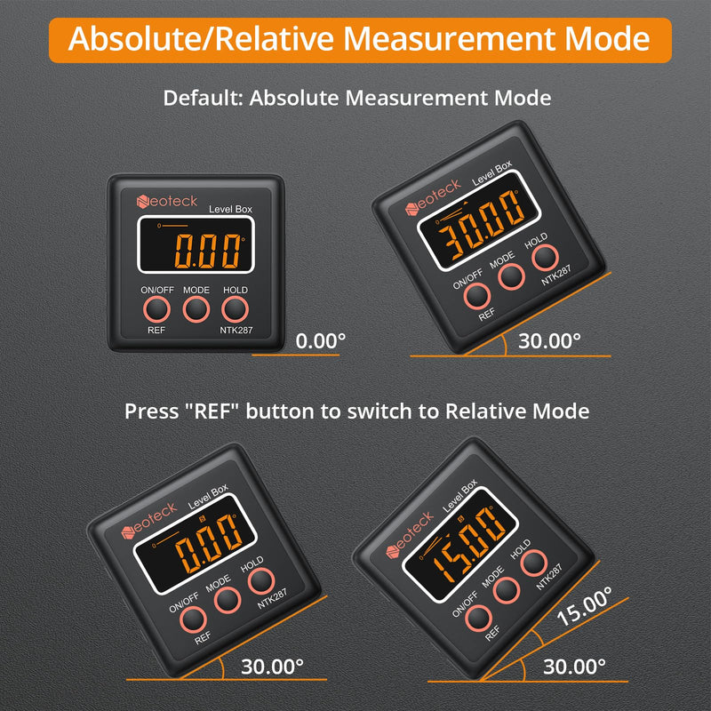 Neoteck Digital Angle Finder Digital Angle Gauge with LCD Backlight Protractor IP54 Waterproof Inclinometer Level Box for Bevel Angle of Miter Saw Automobile Test and Repair and Woodworking - Black