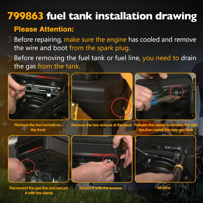Fuel Tank with Cap Compatible with 799863 B&S Most 121000, 122000 Model Engines Replaces# 799863 694260 698110 695736 697779