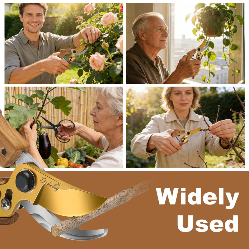 2Pack Garden Pruning Shears Set: Ultra Sharp SK5 Blade Gardening Shears & Precision Garden Scissors,Wood Like&Wide Walnut Ergonomic Handle,Perfect for Plant,Bonsai,Shrub,floral,Branch Trimming