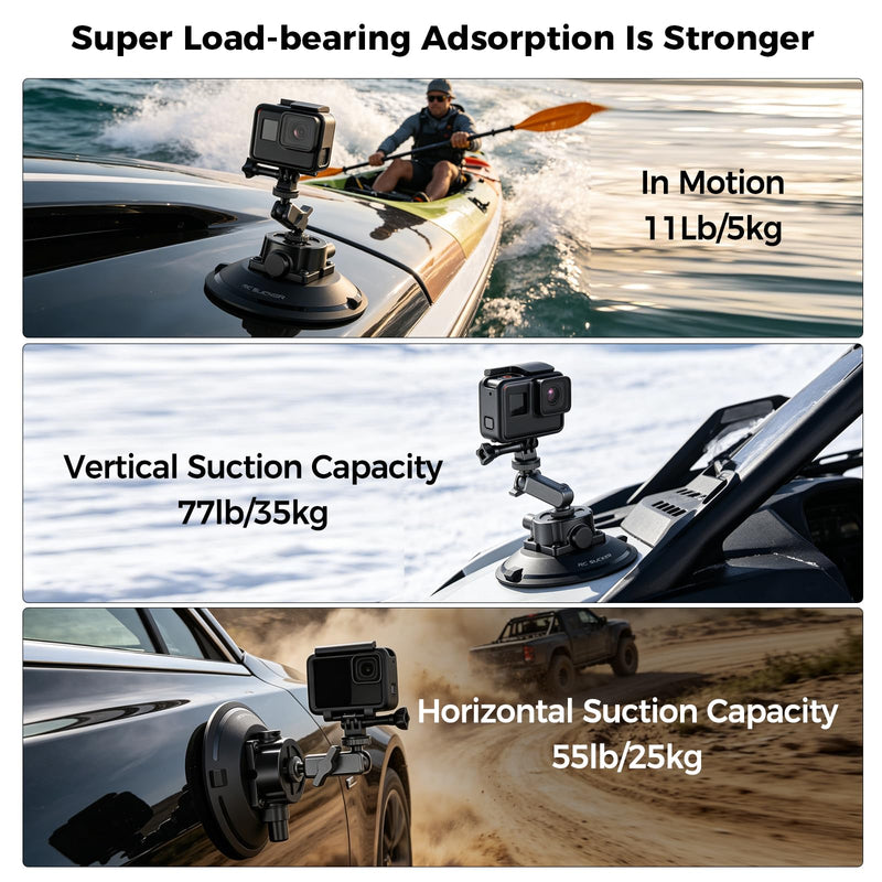 4.5 Inch Vacuum Suction Cup Camera Mount, Car Windshield Holder with Ball Head Magic Arm, 1/4" Thread for Mirrorless, Action Cam & Phone – on Car Windshield, Glass, Tile, Roof 4.5"