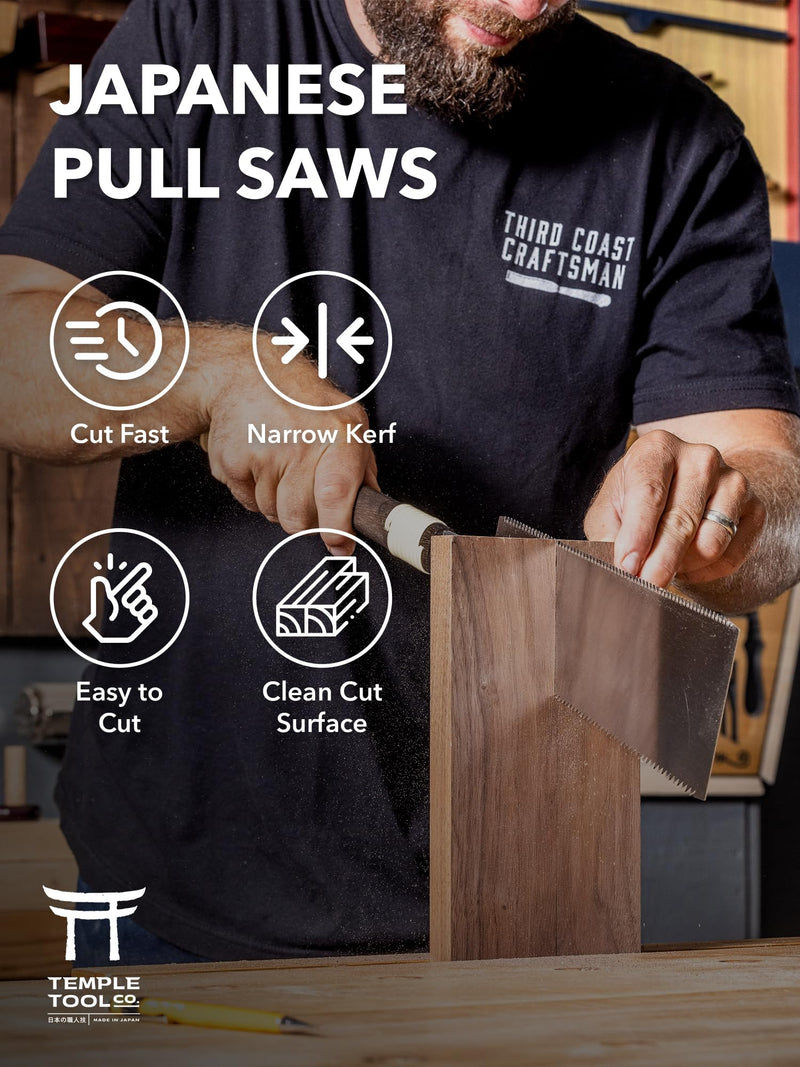 Japanese Pull Saw - 9.5 Ryoba Hand Saw with Rip-cut and Crosscut - Wood Saw for Dovetails, Tenons, Joinery, Cutting Boards to Length & Width- Temple Tool Co. Japanese Pull Saw