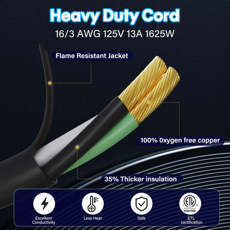Adoreen Outdoor Power Extension Cord 30 Ft/2 Pack, 3 Prong 16 AWG Grounded Wire Heavy Duty Weatherproof Electric Cable for Indoor Christmas Light Lamp, 13A 125V 1625W, SJTW-ETL- Black with Green 30Ft/2 Pack