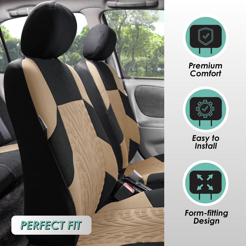 FH Group Car Seat Covers Front Set Premium Cloth -Covers for Low Back Car Seats with Removable Headrest,Universal Fit,Automotive Seat Cover,Airbag Compatible Car Seat Cover for SUV,Sedan Beige