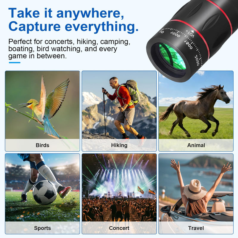 28X Telephoto Zoom Lens with Tripod for iPhone Samsung Android Camera, HD Clip-On Monocular Telescope for Moon, Concerts, Wildlife, Sports Events, Bird Watching, Portable Smartphone Lens Kit