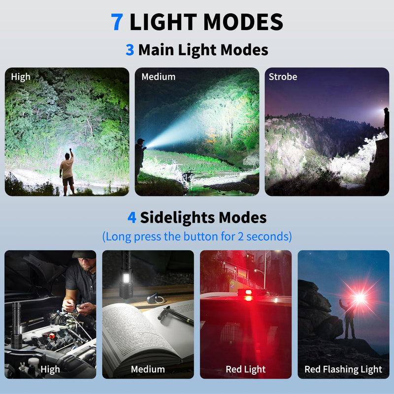 Rechargeable LED Flashlights High Lumens, 99,000 Lumen Super Bright Flashlight with 7 Modes & Waterproof, Powerful USB Rechargeable Handheld Flash Light for Camping Home(2 Pack)