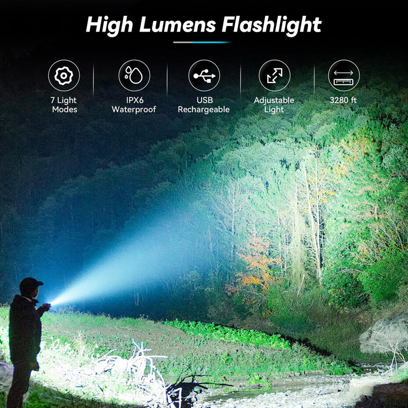 Flashlight Rechargeable Flashlights High Lumens, 99,000 LM Bright LED Flashlight Powered Flash Light, USB Rechargeable Flashlights & Waterproof Handheld Flash lights for Home Camping Hiking(2 Pack) Small