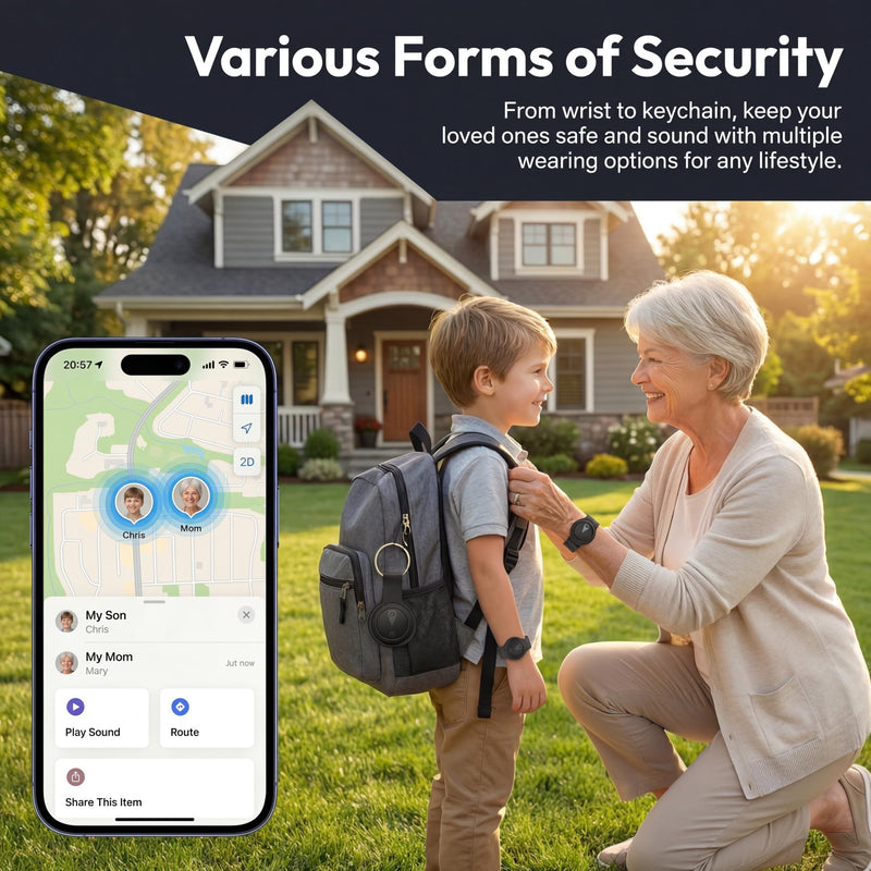 GPS Tracker for Kids, Real-Time GPS Tracking Device for Kids | Wearable Wristband & Keychain Design, No Monthly Fee/No SIM Card, Lightweight, Works with iOS Find My, IP68 Waterproof Matte black