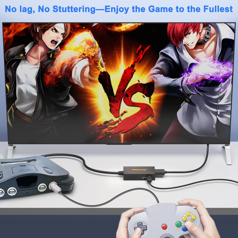 N64 to HDMI Adapter, N64 HDMI, HDMI Converter for N64/Game Cube/SNES/SFC Support 16:9/4:3 Conversion with Link Cable and USB Cable