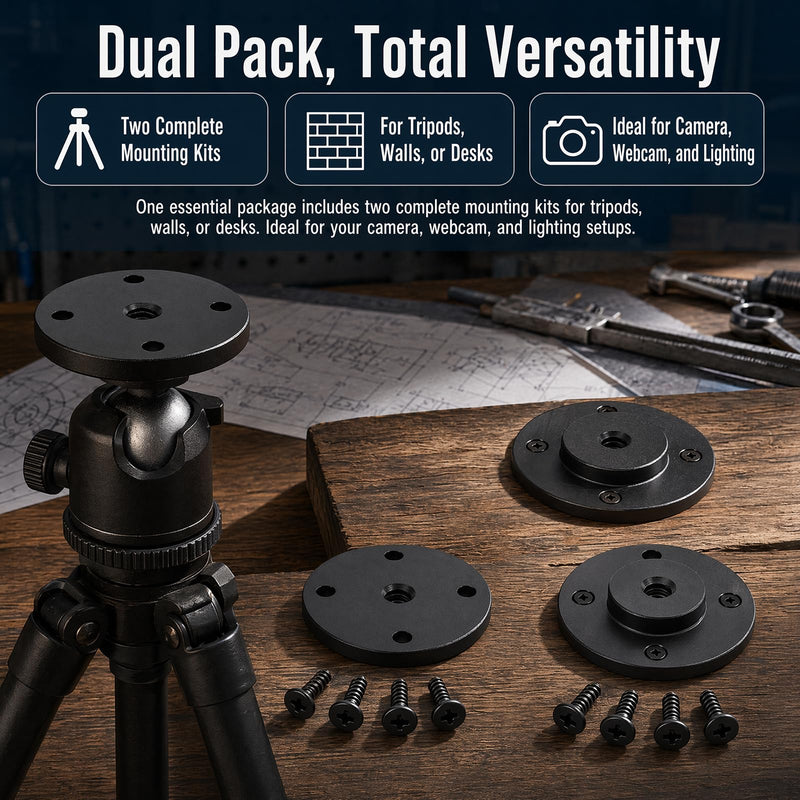2 Set 1/4"-20 Thread Tripod Adapter Mount Plate, Aluminum Alloy Wall Mount Holder Adapter with Screw, for DSLR Camera, Action Cam, Monitor, Webcam, Tripod, Light Stand, Photography Accessories