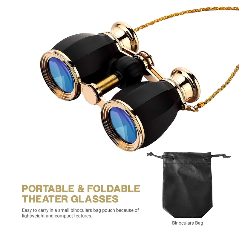 ESSLNB Opera Glasses Binoculars for Women Adults 4X30mm Theater Glasses Compact Binoculars for Theater and Concerts Antique Binoculars with Case Removable Chain (Black) Black