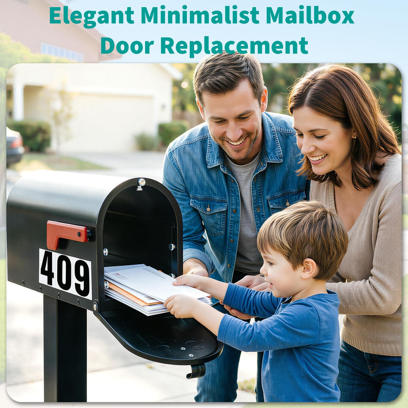 6.25"W x 8.25"H Arm Scratch Free Mailbox Door Replacement, Black Metal Front Panel with Install Kit, Fits Most Mailboxes, No Tool Hand Tighten Screw Fixed Repair Rusted or Damaged Mailbox Door