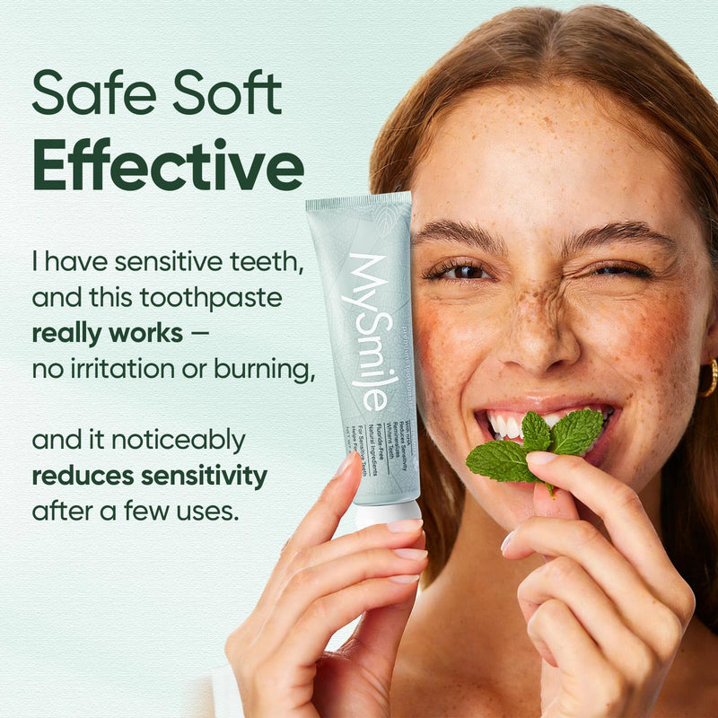 MySmile Fluoride Free Nano Hydroxyapatite Toothpaste for Sensitive Teeth, Strengthens Enamel, Remineralizes & Whitens Teeth, Freshens Breath for Adults, SLS Free, Misty Mint, 4.2 oz 4.2 Ounce (Pack of 3)