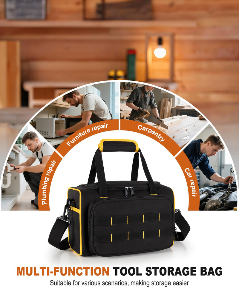 Marscamd 12-inch Tool Bag with Multiple Pockets, Heavy Duty Tool Tote for Men, Black