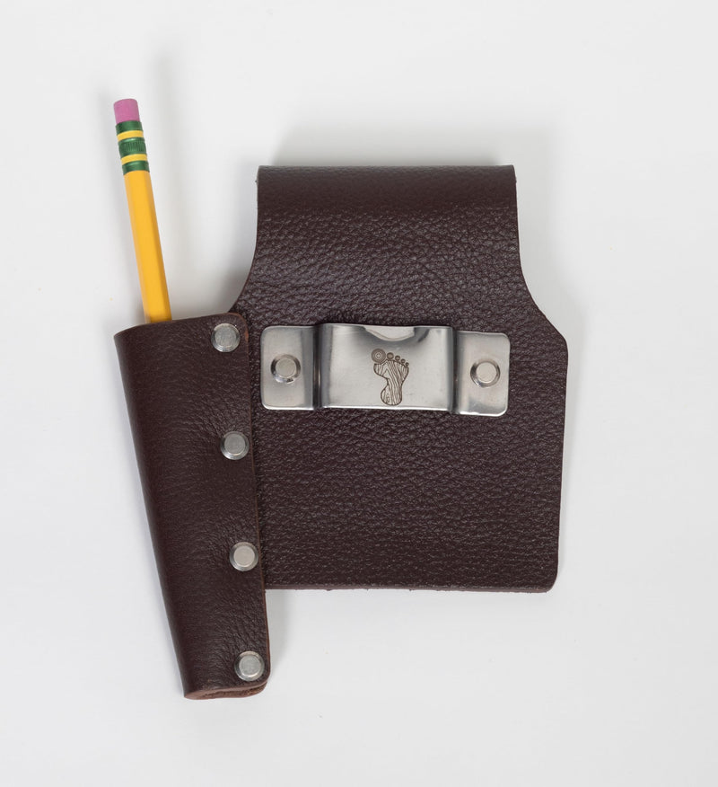 The Wood Shop Mate Heavy Duty Tape Measure Pencil Holder in Top Grain Leather Made to Last A Lifetime Pencil Holder on Left