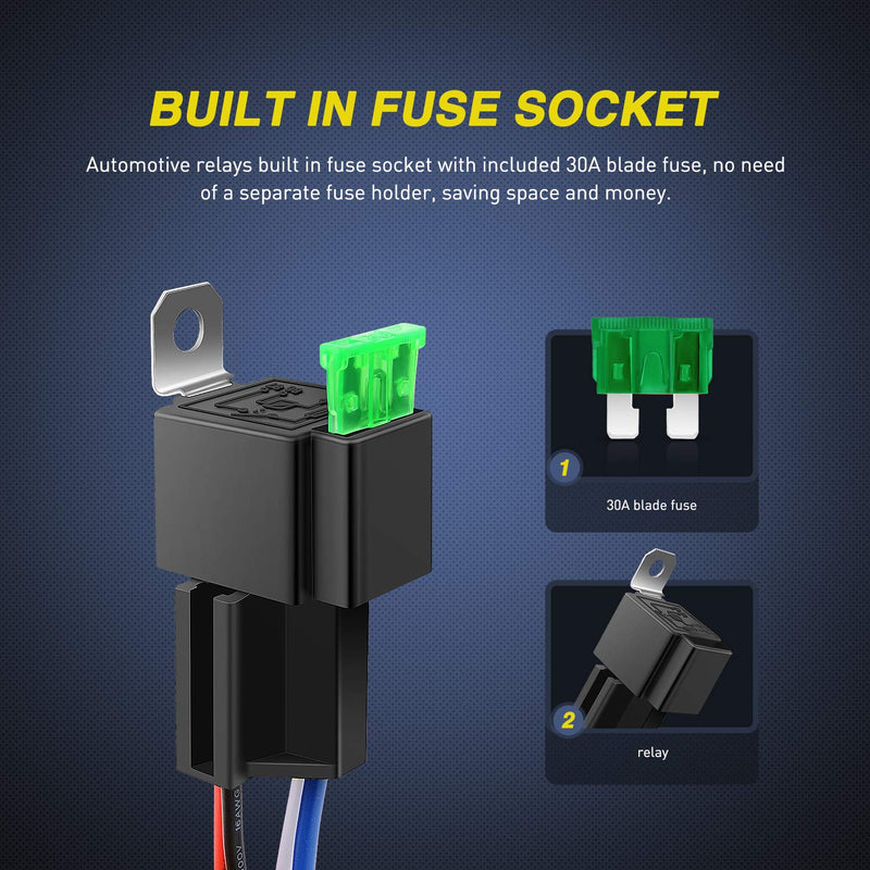 Nilight 50023R 5 Pack 30A Fused Relay Switch Kit 12V 4 Pin SPST Relay Interlocking Harness Socket Holder 30 Amp 12 Volt Automotive Relays with Fuse for Auto Cars Trucks RV Fuse Relay 5 Pack