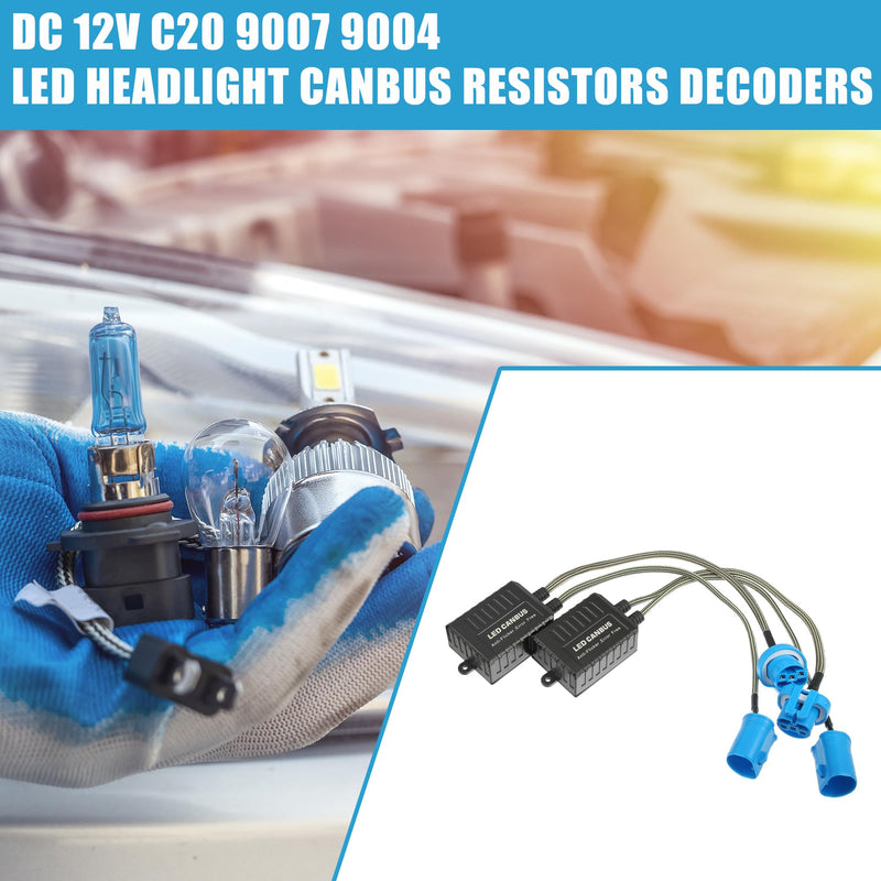 LED Car Headlight Canbus Decoder C20 9007 9004 Error Free Warning Resistors Decoder Replacement Anti Flicker Resistor Plastic Black (Set of 2)